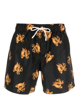 Palm Angels Badmode ,Zwart ,Polyester Burning Monogram Zwemshorts