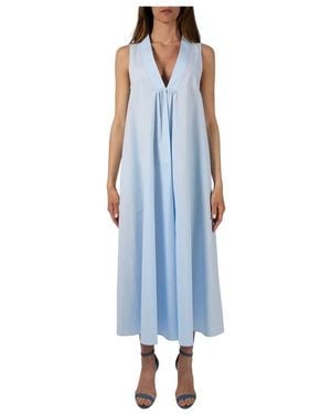 Isabelle Blanche Elegantes Langes Kleid Mit V-Ausschnitt - Blau
