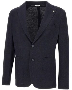 Manuel Ritz Jassen ,Blauw ,Wol Blauwe Textuur Blazer Met Revers