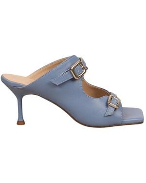 March23 Schoenen ,Blauw ,Leer Sandaal Met Vierkante Neus En Hoge Hak