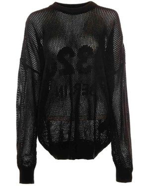 032c Spitzen selfie strickpullover - Schwarz