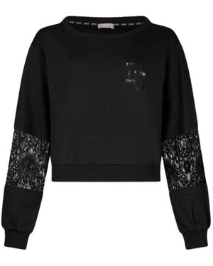 Liu Jo Hoodies & Sweatvesten ,Zwart ,Katoen Sweatshirt Met Kanten Inzetstukken