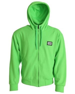 Dolce & Gabbana Hoodies & Sweatvesten ,Groen ,Polyester Logo-Plaque Full-Zip Hoodie