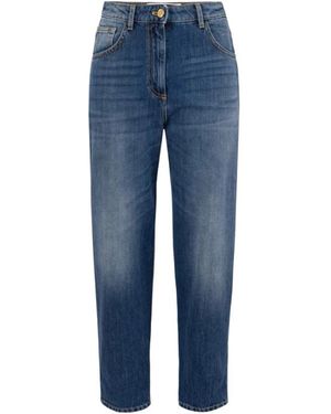 Elisabetta Franchi Hoge Taille Boyfriend Jeans Met Omslag - Blauw