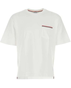 Thom Browne Tops ,Wit ,Katoen Oversize Wit Katoenen T-Shirt