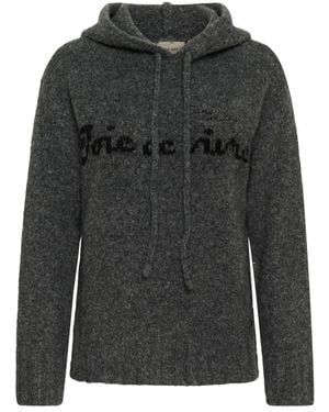 Cream Gebreide Hoodie - Grijs