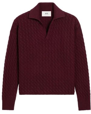 Ami Paris Burgundy Cable Gebreide Trui - Rood