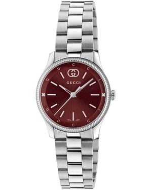 Gucci G-Timeless 29 Mm Edelstahlgehäuse, Burgunder Zifferblatt, Edelstahlarmband, Quarzwerk - Rot