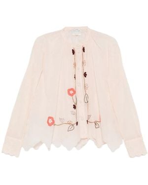 forte_forte Overhemden ,Roze ,Katoen Blouse Met Festonzoom