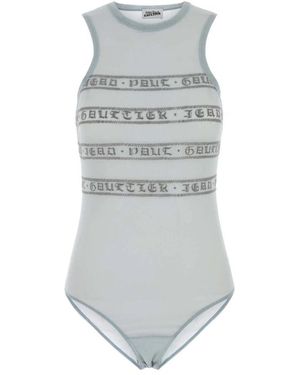 Jean Paul Gaultier Tops ,Blauw ,Pastel Light Stretch Mesh Bodysuit - Grijs