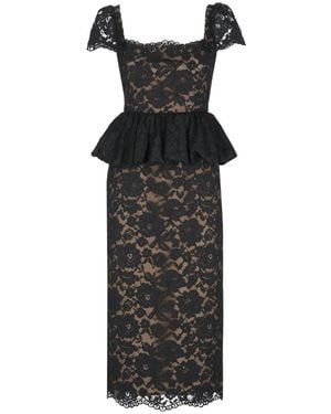 Self-Portrait Feines Spitzen-Peplum-Midikleid - Schwarz