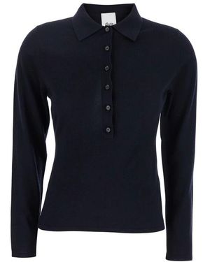 Allude Schwarzer Polo-Stil Wollpullover Frau - Blau