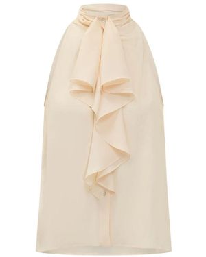 Alberta Ferretti Overhemden ,Halskraag Mouwloze Top Met Drap - Naturel