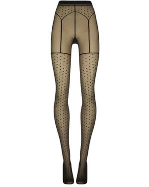 Wolford Ondergoed ,Zwart ,Wol Polka-Dot Panty Met Garter-Belt Effect - Naturel