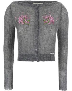 ShuShu/Tong Truien & Vesten ,Grijs ,Wol Vest Met Bloemenkraaldecoraties