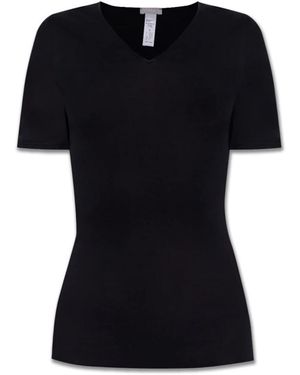Hanro Tops ,Zwart ,Katoen Nauwsluitende Katoenen Top Met V-Hals