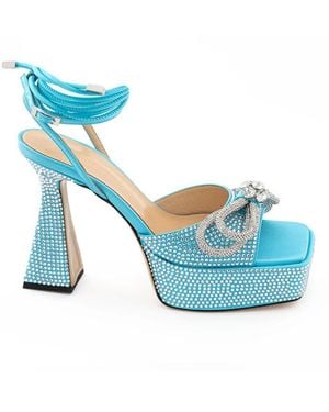 Mach & Mach Elegant Light Crystal Bow Sandals - Blue