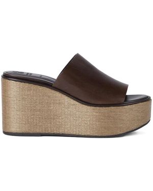 Brunello Cucinelli Platform Leren Sandaal - Bruin