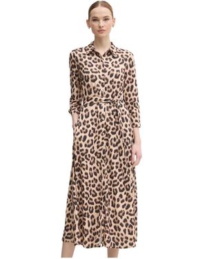 Ouí Kleedjes ,Veelkleurig ,Polyester Midi-Jurk Met Uitlopende Pasvorm - Naturel