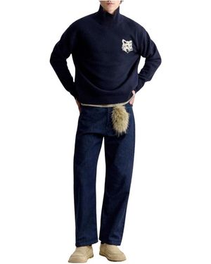 Maison Kitsuné Fox Head Intarsia Merino High - Blau