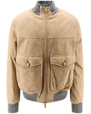 Brunello Cucinelli Suede Bomberjack Met Thermore Vulling - Naturel