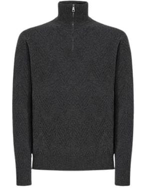 Missoni Trui Met Halve Rits En Ton-Sur-Ton Zigzagpatroon - Zwart