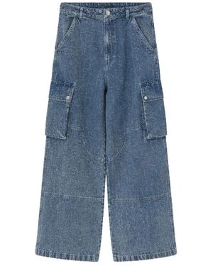 2nd Day Mid Textured Wide-Leg Jeans - Blauw