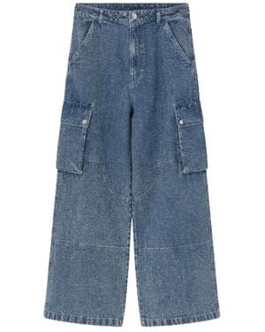 2nd Day Mid Texturierte Wide-Leg Jeans - Blau