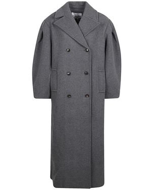 Ganni Double-Breasted Coats - Grey
