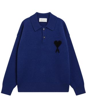 Ami Paris Tops ,Blauw ,Wol Quota Polo Sweater