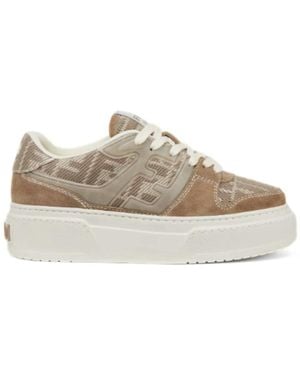 Fendi Braune Denim-Effekt Ff Jacquard Plateau-Sneakers - Grau