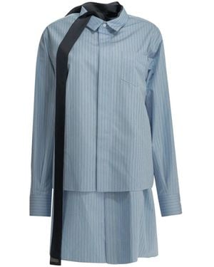 Sacai Gestreiftes Hemdblusenkleid - Blau