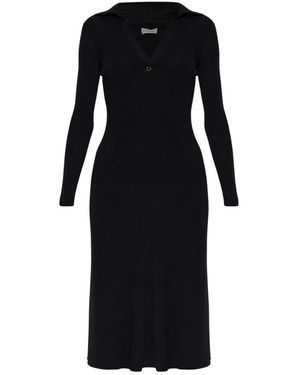 Moncler Kleedjes ,Zwart ,Wol Midi Jurk Met Lange Mouwen