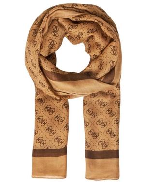 Guess Accessoires ,Bruin ,Polyester Geprinte Polyester Sjaal - Naturel