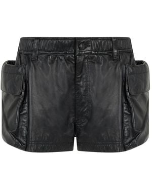 R13 Korte Broeken ,Zwart ,Leer Leren Cargoshorts