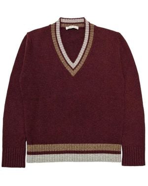 L.B.M. 1911 Burgunder V-Ausschnitt Mohair Pullover - Rot