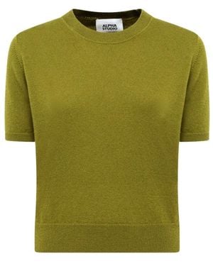 Alpha Studio Korte Mouw Ronde Hals Knit - Groen