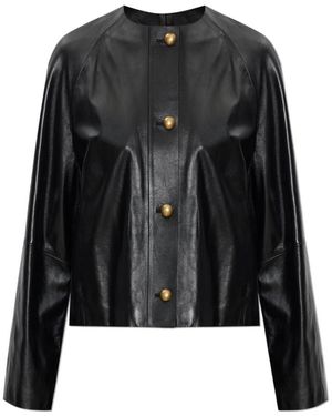 Max Mara Jassen ,Zwart ,Katoen Bouquet Leren Jas