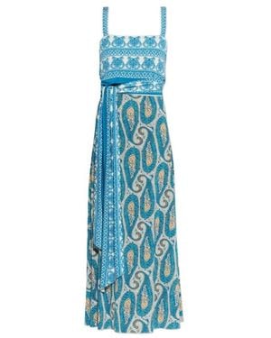 Etro Long And Viscose Blend Dress With All-Over Paisley Pattern And Belt - Blue