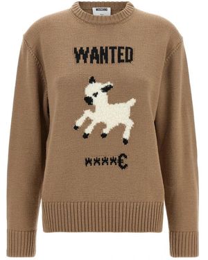 Moschino Truien & Vesten ,Wol Trui Met Ronde Hals - Bruin