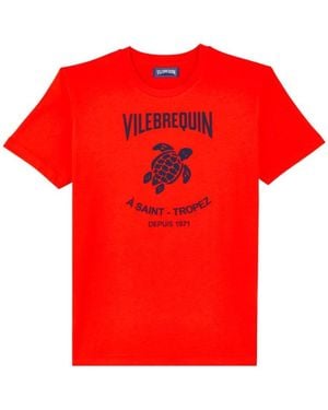 Vilebrequin T-shirt in cotone con logo in rilievo - Rosso
