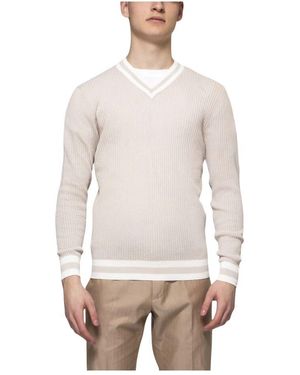Eleventy Sand Und Weiß V-Ausschnitt Pullover