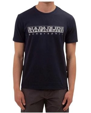Napapijri Tops ,Blauw ,Katoen T-Shirt Met Korte Mouwen - Zwart
