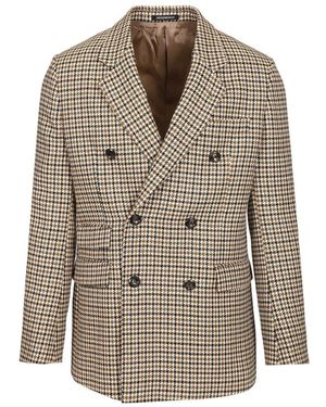 Emporio Armani Jassen ,Veelkleurig ,Wol Dubbelrijige Jas Van Scheerwol - Bruin