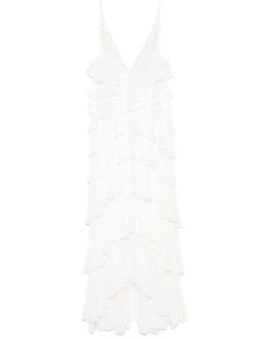 Elisabetta Franchi Ivory V-Ausschnitt Kleid Mit Verstellbaren Trägern - Weiß