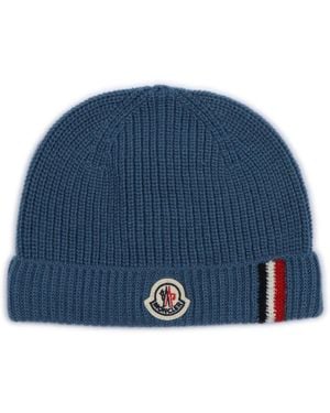 Moncler Wollmütze Mit Dreifarbigem Besatz - Blau