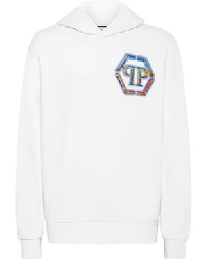 Philipp Plein Hooded Sweatshirt Hexagon - Wit