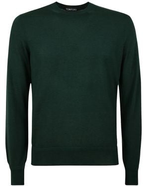 Tom Ford Truien & Vesten ,Groen ,Kasjmier Fijngebreide Kasjmier Zijde Ronde Hals Trui