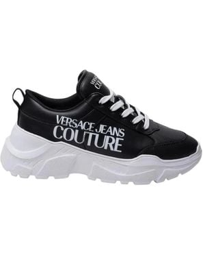 Versace Jeans Couture Schoenen ,Zwart ,Katoen Zwarte Katoenen Sneakers Met Dikke Zool