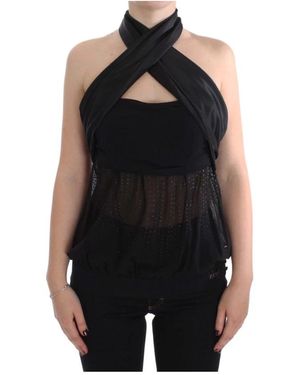 Exte Tops ,Zwart ,Polyester Elegante Zwarte Wikkeltop Blouse